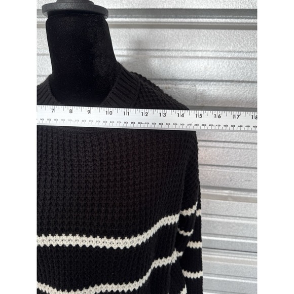 SO Kohl's Women's Small Black White Striped Knit Sweater Crew Neck Casual Soft - Picture 7 of 8